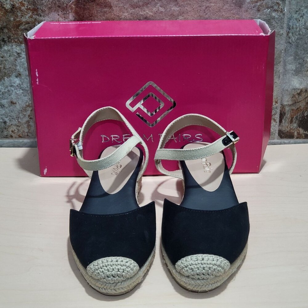 Dream Paris Black 6.5 Espadrille Sandal Strap Buckle Close Toe